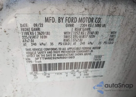 2022 Ford Maverick Xl z USA, uszkodzony, nr VIN 3FTTW8E92NRB01985